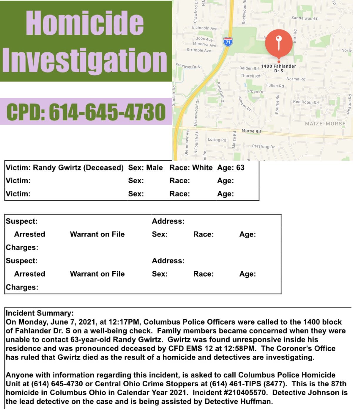 Columbus Ohio Police on Twitter "HOMICIDE INVESTIGATION 6/7/2112