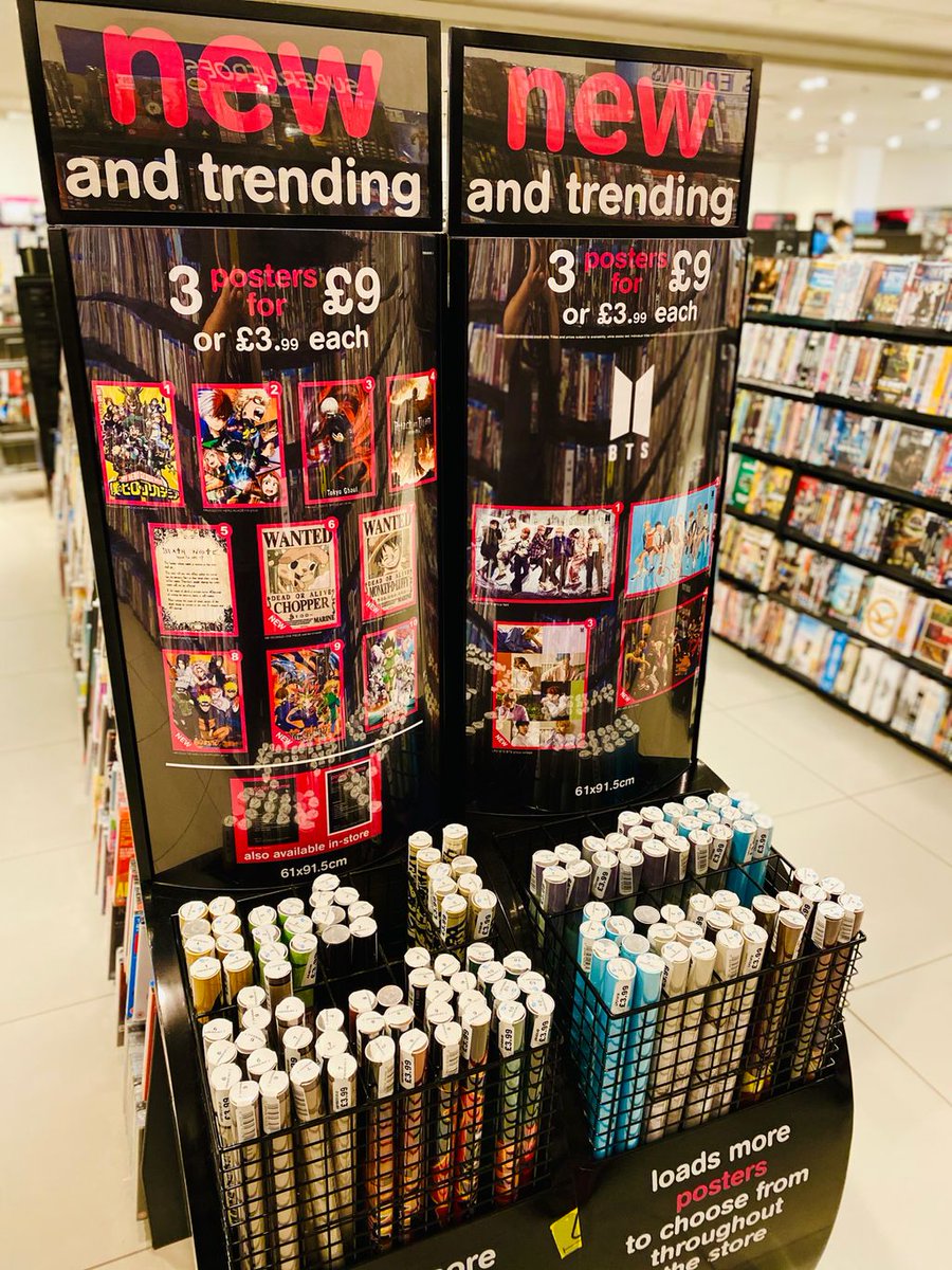 hmvNorwich's tweet photo. Want one of our bestselling #Posters?
Don’t miss the “new & trending” anime and #BTS poster bins opposite the #Superheroes and #Anime blu-ray wall.
#AttackOfTheTitans #MyHeroAcademia #DeathNote #TokyoGhoul https://t.co/AdPw3eNLKn