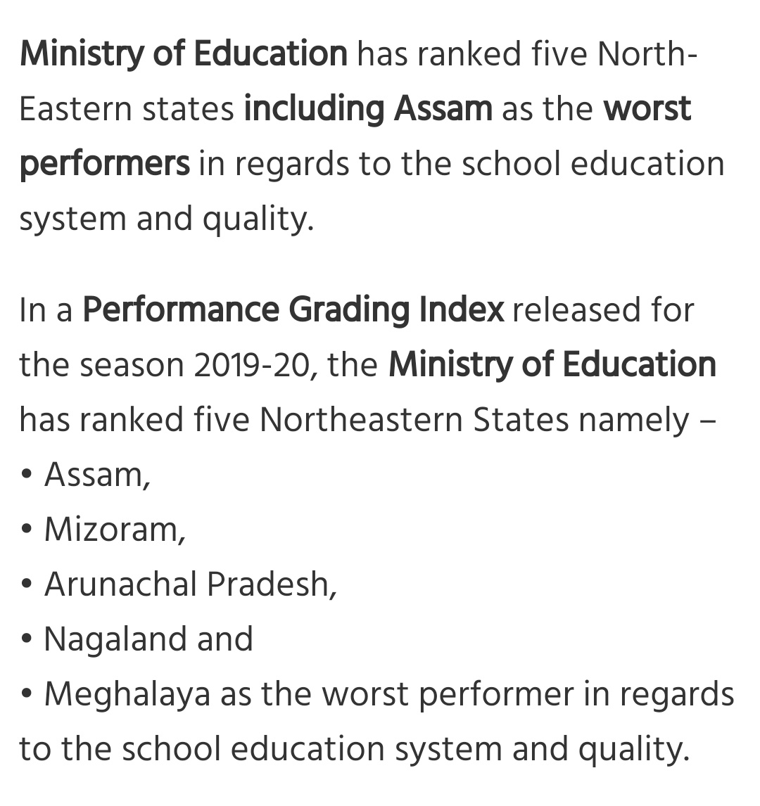 ripunbora's tweet photo. Assam yet again became news, this time for becoming disgracefully the WORST performing state in EDUCATION, as per a report by Central Govt themselves (Performance Grading Index)

Now one question to @BJP4Assam &amp; @CMOfficeAssam were you simply sleeping upon your lies past 5yrs? https://t.co/0SX1FhH28a
