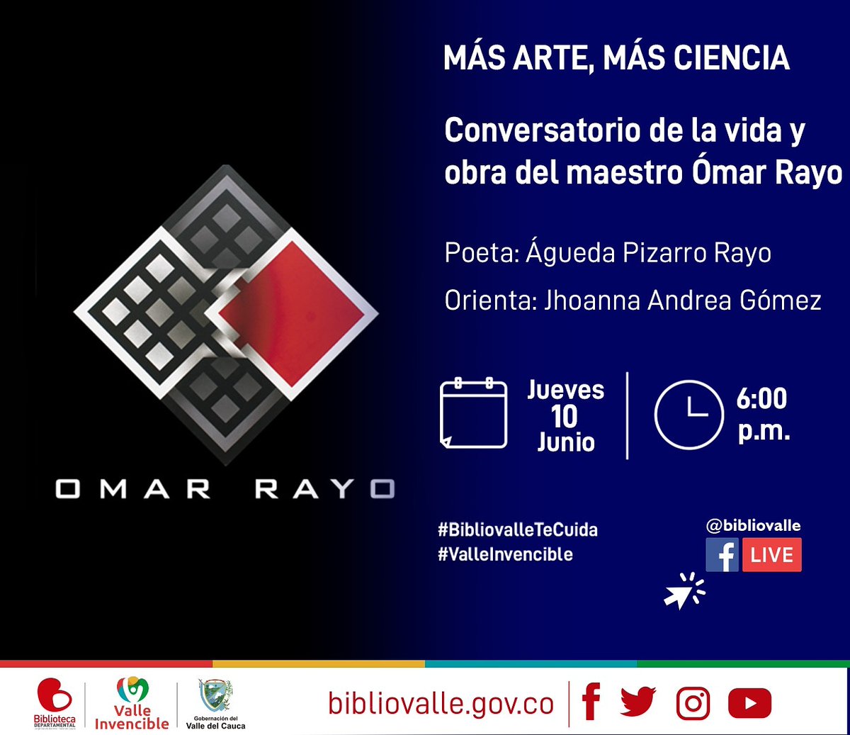bibliovalle's tweet photo. Conozca  sobre la Geometría Trascendente del Maestro Ómar Rayo en el conversatorio con Águeda Pizarro
Hoy, 10 de junio, a las 6:00 p.m. por Facebook Live

👉https://t.co/eP158Z0n89

#SigamosLeyendo #ValleInvencible
@GobValle @ClaraLuzRoldan https://t.co/zpLQnr6owH