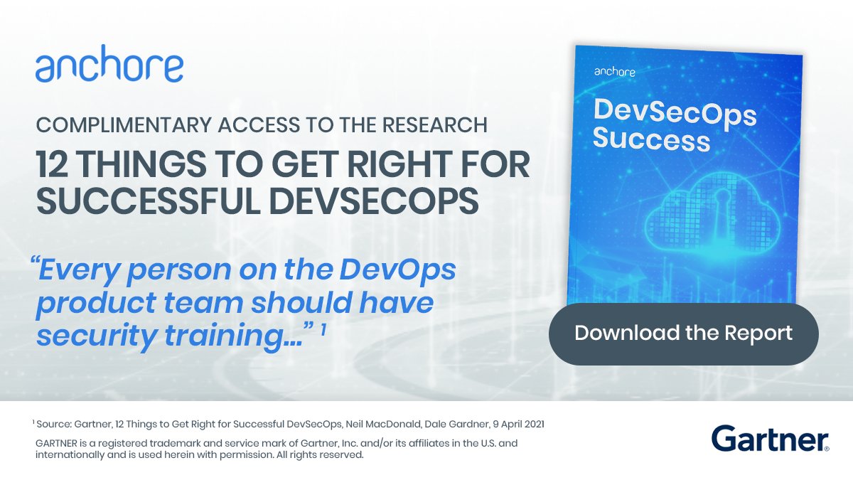 anchore's tweet photo. Curious about implementing #DevSecOps in your organization? Download this research from @Gartner_Inc to learn more: https://t.co/m4GU7DESvs #software #security https://t.co/D7yzuHiqD9