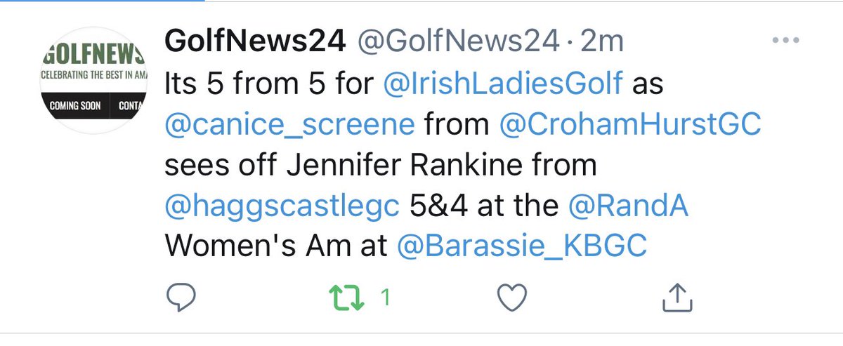 Caroline Screene (@screene4) on Twitter photo Super win <a href="/canice_screene/">Canice Screene</a> 5&4 today š good luck tomorrow š®šŖ @IrishLadiesGolf <a href="/CrohamHurstGC/">Croham Hurst GC</a> <a href="/SurreyGolf/">Surrey Golf</a> @golfnewsmag <a href="/BCEagles/">Boston College Eagles</a> <a href="/pgaswingdoctor/">Drew Kayser</a> <a href="/Barassie_KBGC/">Barassie Links</a> Super win <a href="/canice_screene/">Canice Screene</a> 5&4 today š good luck tomorrow š®šŖ @IrishLadiesGolf <a href="/CrohamHurstGC/">Croham Hurst GC</a> <a href="/SurreyGolf/">Surrey Golf</a> @golfnewsmag <a href="/BCEagles/">Boston College Eagles</a> <a href="/pgaswingdoctor/">Drew Kayser</a> <a href="/Barassie_KBGC/">Barassie Links</a>