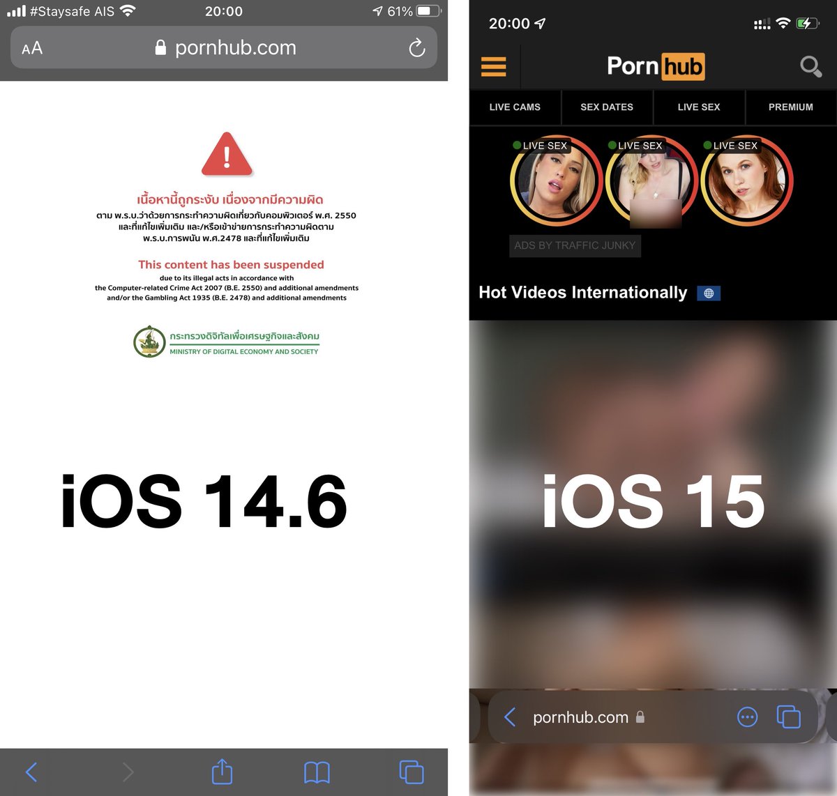 kangg on X: จากโพสที่แล้วมีคนถามทีเล่นทีจริงว่า iOS 15 ซ่อน IP ได้ขนาดนี้ เข้า  PornHub ได้มั้ย ก็เลยลองให้แล้วนะครับ คอนเฟิร์มว่า Safari ใน iOSiPadOS 15  ที่ซ่อน IP สามารถเข้า Pornhub และทุกเว็บที่โดนบล็อคได้หมด  t.coE48KpANwwr  X