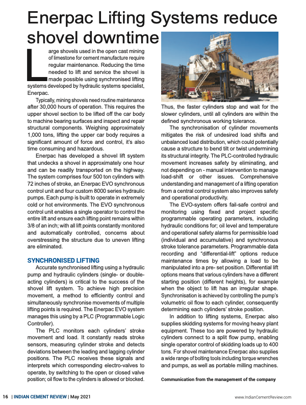 enerpac's tweet photo. Read Indian Cement Review's article on how Enerpac Lifting Systems reduce shovel downtime in open cast mining of limestone, eliminates hazards and reduces maintenance times.
#enerpac #nevercompromise #liftingsolutions #synchronisedlifting #liftingsystems #mining https://t.co/Z1phFfNtho