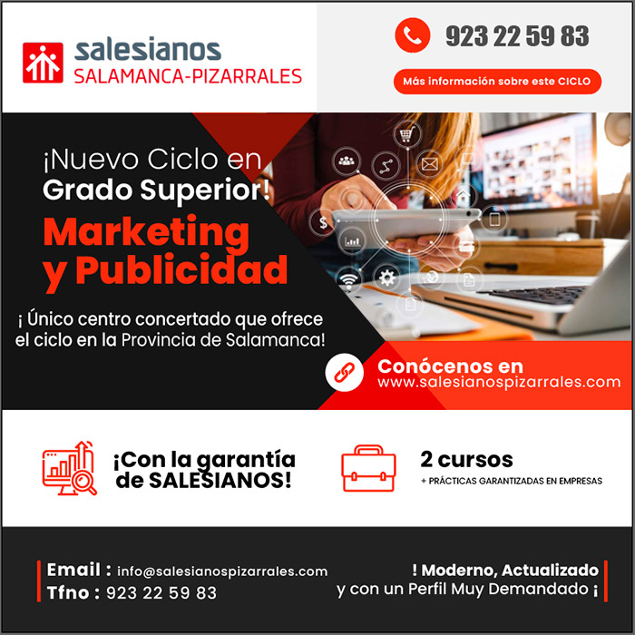 SalesianosPiza's tweet photo. ¡NUEVO CICLO en Grado Superior!
-MARKETING y PUBLICIDAD-
Moderno, actualizado y con un Perfil Muy Demandado por las empresas.
¡Fórmate con los Mejores profesionales! 

¡Único Centro Concertado que Ofrece el Ciclo en la Provincia de Salamanca!

Infórmate en
https://t.co/PuqIO9i3PG https://t.co/oEY4lc2S2y