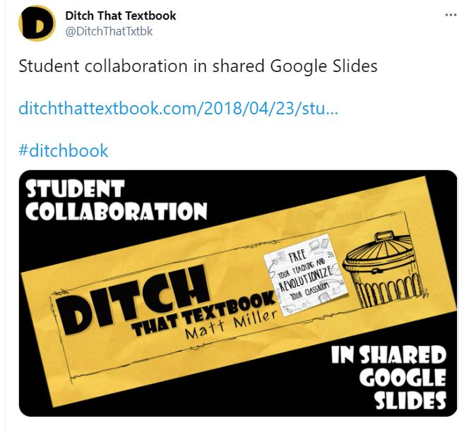 JESAPhoenixVILS's tweet photo. Check out this @DitchThatTxtbk training (FREE and on-demand) on using @Google Slides for enhancing student collaboration. https://t.co/aX87XiO1PZ @PDdesignteam @dpvils @IISDTechService #dpvilsHS #IISDVILS @SingleyAcademy https://t.co/spoAoSeKmn
