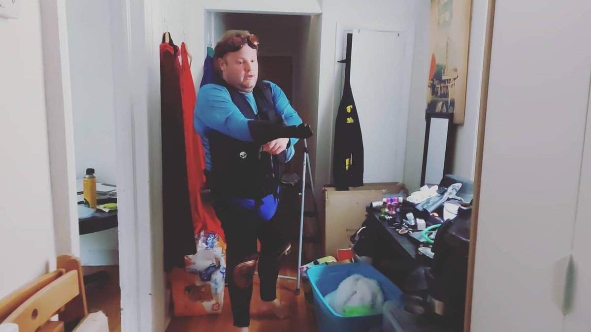 theLEGP's tweet photo. The superhero prepares. @zacharycounsil and @ashroulx creating his Mr. Xtreme's outfit. #legp https://t.co/R4Nr3PWNdo