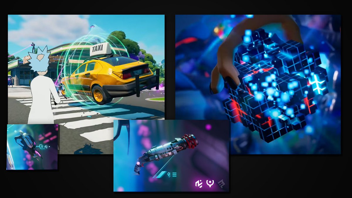 HYPEX's tweet photo. Unreleased Items from the trailer:

- Left one: Rick's Cowinator, can lift objects and throw them
- Middle one: Plasma Shotgun
- Right one: No Gravity Throwable, it's self explanatory but wait till you see what else it can do 👀 https://t.co/GakjpzKzRy
