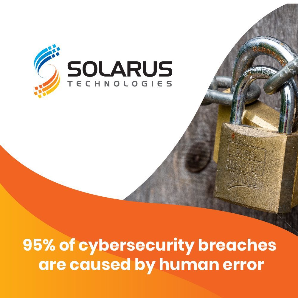 SolarusTech's tweet image. Did you know that almost 95% of cybersecurity breaches are caused by human error? Cybercriminals target people, rather than systems and infrastructure, to install malware, initiate fraudulent transactions, steal data, etc. Solarus offers cybersecurity services, Call 212-714-9100