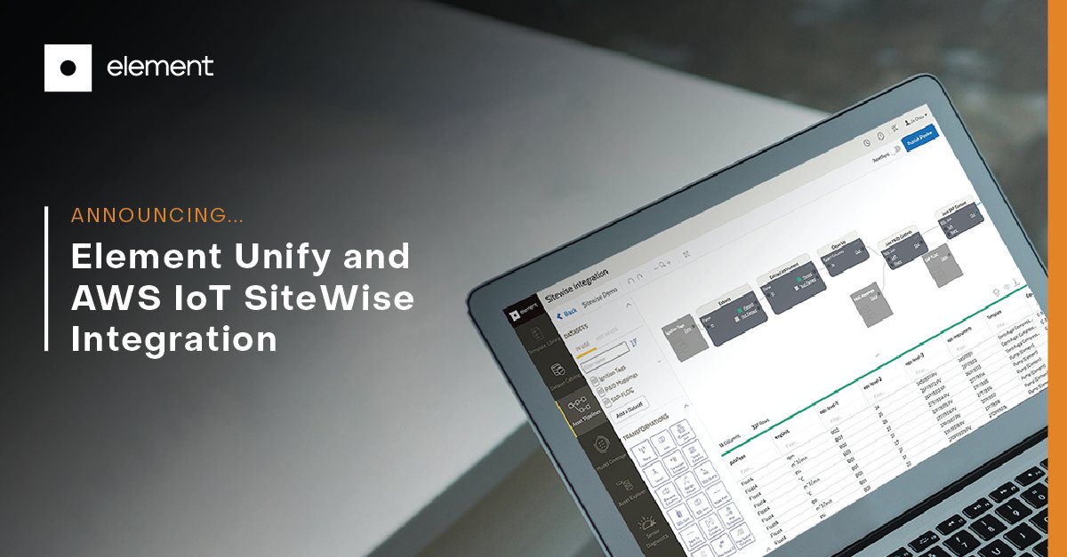 elementanalytic's tweet photo. Element is pleased to announce a new integration between #elementunify and AWS IoT SiteWise, enabling industrial companies to realize the benefits of a unified IT/OT data management platform in the cloud faster. Read more -> https://t.co/AabSkBZsC3
#AWS #iiot #industry40 https://t.co/G2l4R6zS9U