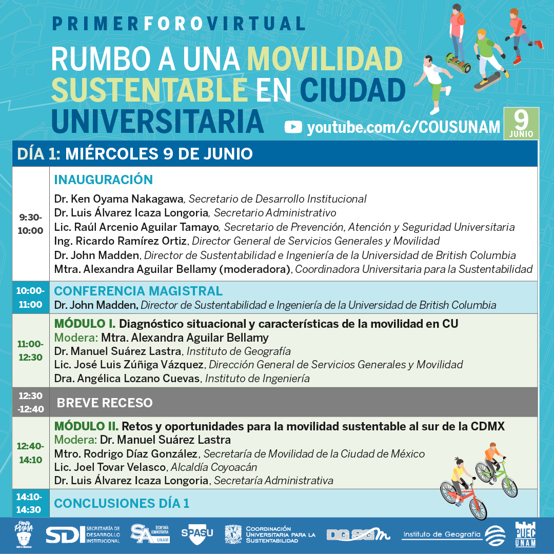 ¡Es hoy! ¡Es hoy! Te esperamos en el foro: Rumbo a una movilidad sustentable en Ciudad Universitaria. Discutiremos temas relevantes para la creación de un proyecto piloto de movilidad sustentable en #CU 🚲

Hoy de 9:30 a 14:30
👉youtu.be/PtH-9mVqCwU
<a href="/IGeografiaUNAM/">Instituto de Geografía UNAM</a> <a href="/PUEC_UNAM/">PUEC UNAM</a>