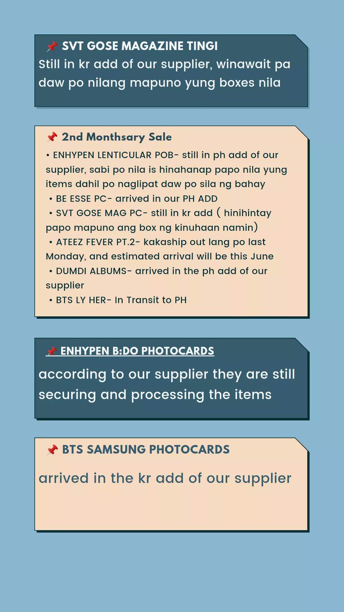 moonlightphcart's tweet photo. Good evening Mooningning's as of June 9, 2021 ito po ang mga new updates na nakalap namin for all the items po may mga konting pag usad po ang mga items😊 Pasensya na po ulit for the delays. Kindly read our update and dm us for more informations. Thank you🤗🥰 https://t.co/dxGdgUr1Ue