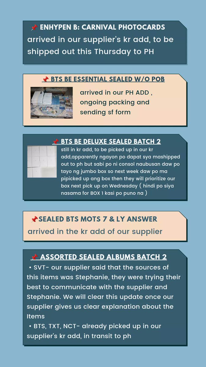moonlightphcart's tweet photo. Good evening Mooningning's as of June 9, 2021 ito po ang mga new updates na nakalap namin for all the items po may mga konting pag usad po ang mga items😊 Pasensya na po ulit for the delays. Kindly read our update and dm us for more informations. Thank you🤗🥰 https://t.co/dxGdgUr1Ue