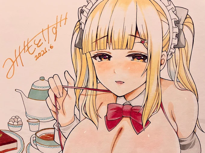 コミッションで色紙を描きました。拙作「ご奉仕♡駄メイド」のメイドちゃんこと里美! 