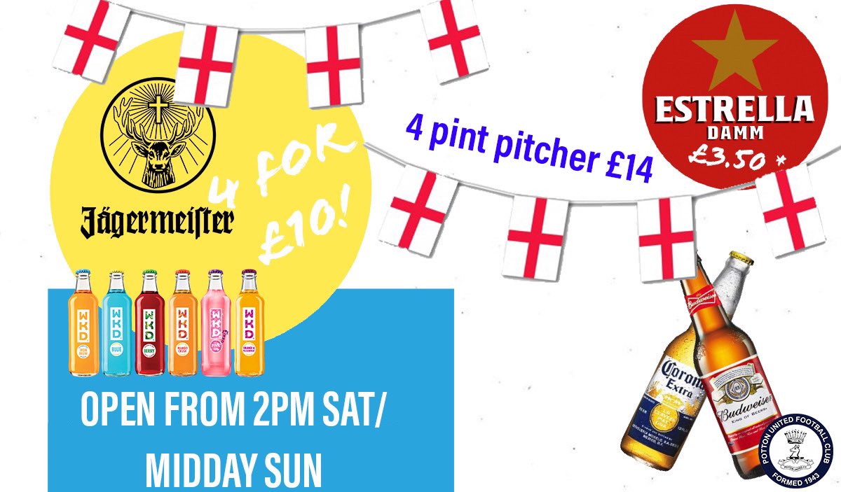 PottonUnited's tweet photo. Come down to the Hollow for live football this weekend!
Saturday from 2pm and Sunday from 12 to watch @EURO2020
We can’t wait to see you all!
#SupportTheRoyals #EURO2020 https://t.co/Wy1W8xjfvJ