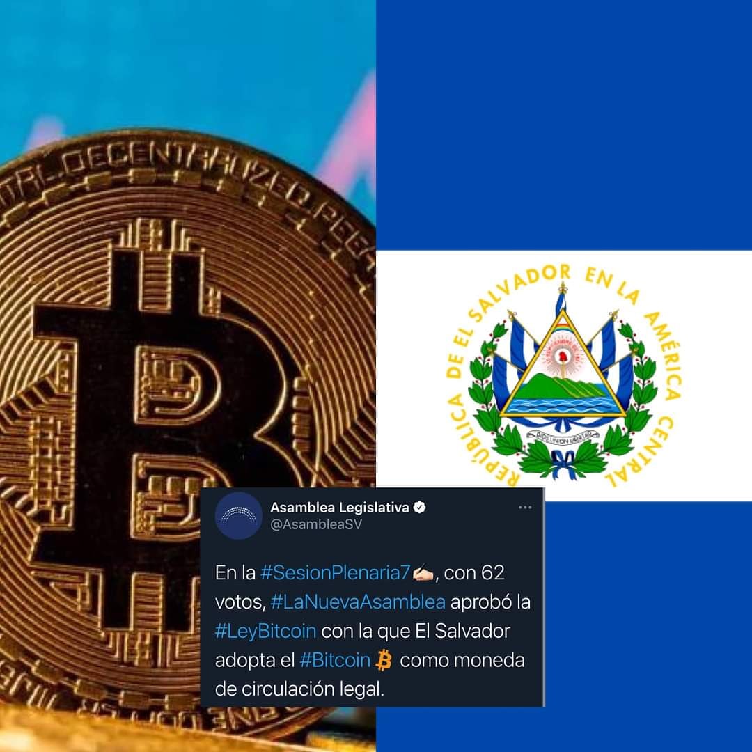CuernavacaDigi1's tweet photo. ¡DE ÚLTIMO MOMENTO! ¡IMPORTANTE NOTICIA! ¡YA ES OFICIAL!

El Salvador aprueba el uso del bitcóin como moneda de curso legal. https://t.co/sUG7MpL7Cj