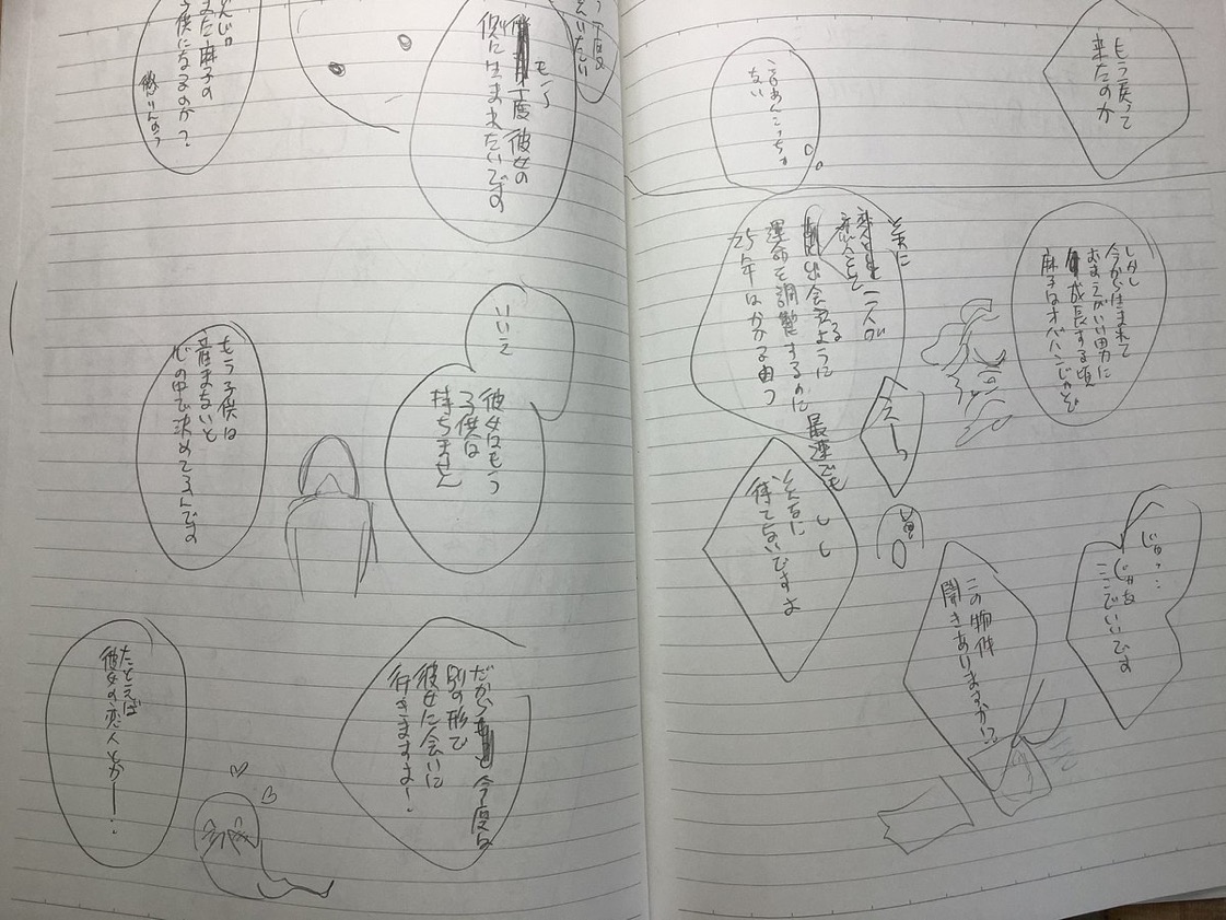 古いネームとか断捨離中
これはラブレターの時のメモ
こういう走り書きがノート1冊分くらい溜まったらネームにする 