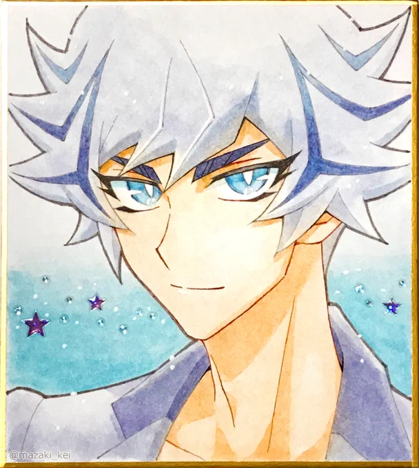 YGO VRAINS 鴻上了見, ZEXAL 天城カイト
バトルシティのアンティ色紙を描きました!
使用画材:コピックペーパーセレクション色紙寸松庵, コピックマルチライナー(ブラウン,ウォームグレー,ブラック), ホルベイン水彩, TSUTAYAで買ったキラキラしたシール #LCard2_on 