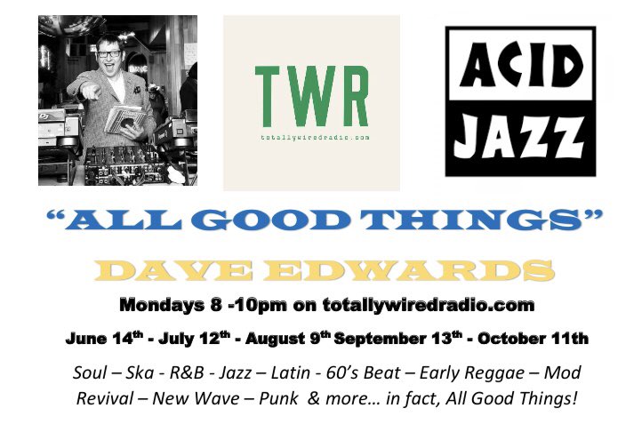 Delighted to announce I’ve joined @RadioWired for the All Good Things show every second Monday from 8 - 10pm starting June 14th.  Expect goodies from all eras of the modernist spectrum and whatever else takes my fancy! #mods #soul #acidjazz #totallywired #ska