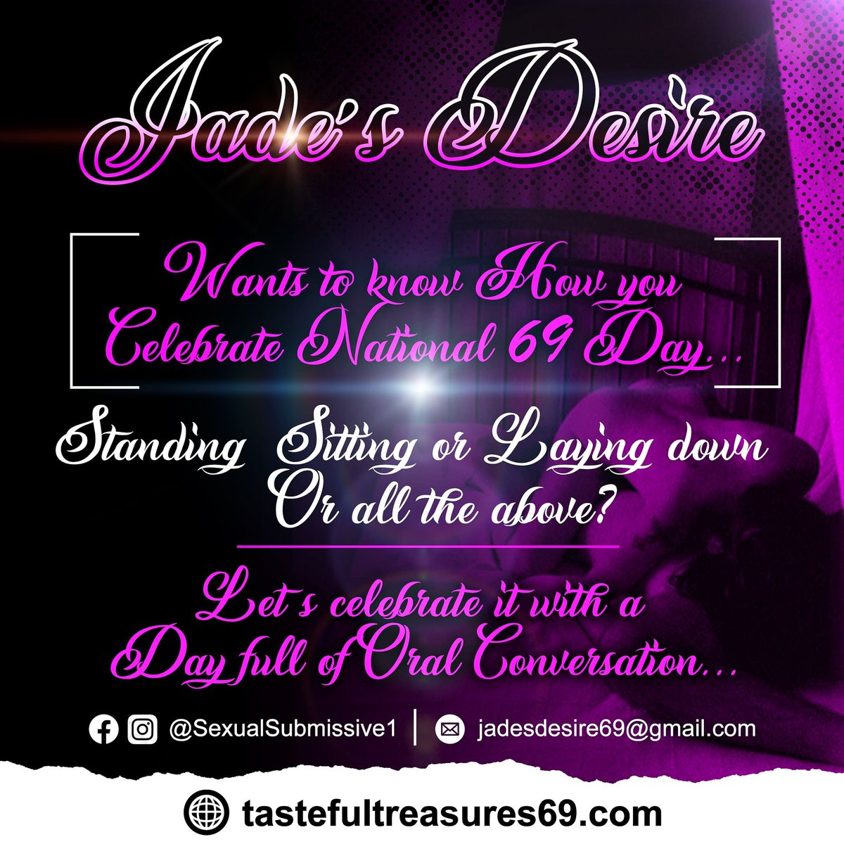 sexualsubmit1's tweet photo. How do you celebrate 6-9? 

Let's talk about it and see your best 69 position

Oral Conversation at its best

Tasteful Treasures and your favorite Sexual Submissive is here for you

#sexvlogger #sexeducation #sex #oralfixation #blackownedbusiness #blackauthors #BlackTwitter https://t.co/Bo76rXvjIZ
