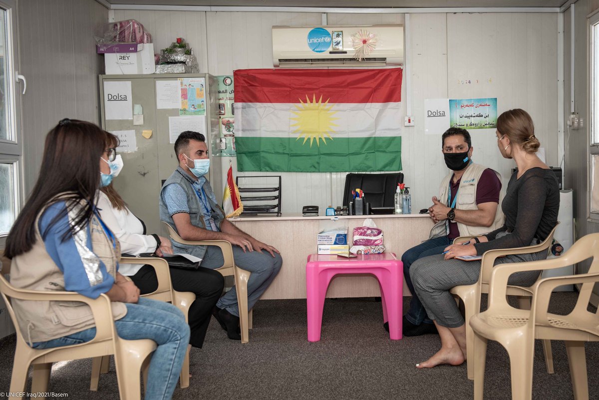 UNICEFiraq's tweet photo. With support from #NL,@UNICEFiraq is working to ensure children in Kiberto camp #Dohuk have access to quality education and child protection services.@NLinIQ met with social workers in the camp and visited the school to discuss creative solutions to education gaps due to Covid-19 https://t.co/TVXjBJCQaZ