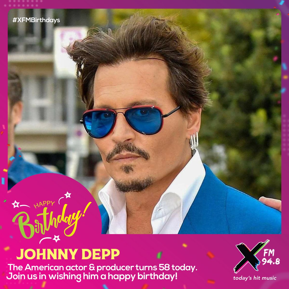 XfmUG's tweet photo. American actor, producer and musician Johnny Depp turns 58 today! ππ
Which one of his movies is your favorite?
#XFMBirthdays #TodaysHitMusic https://t.co/RDma3Gm65F