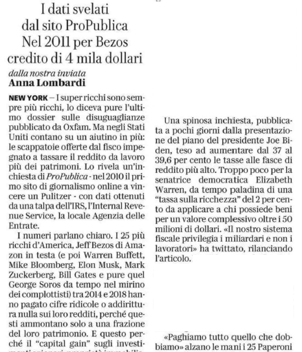 OxfamItalia's tweet photo. Su @repubblica l'inchiesta #SecretIRSFILES di @propublica 👇 Messaggio di fondo: grazie a scappatoie nelle regole fiscali #US alcuni tra i super-ricchi hanno versato #imposte basse o nulle sui #redditi. Risibili se raffrontate con la loro complessiva capacità contributiva! https://t.co/UJ5hWL3pi9