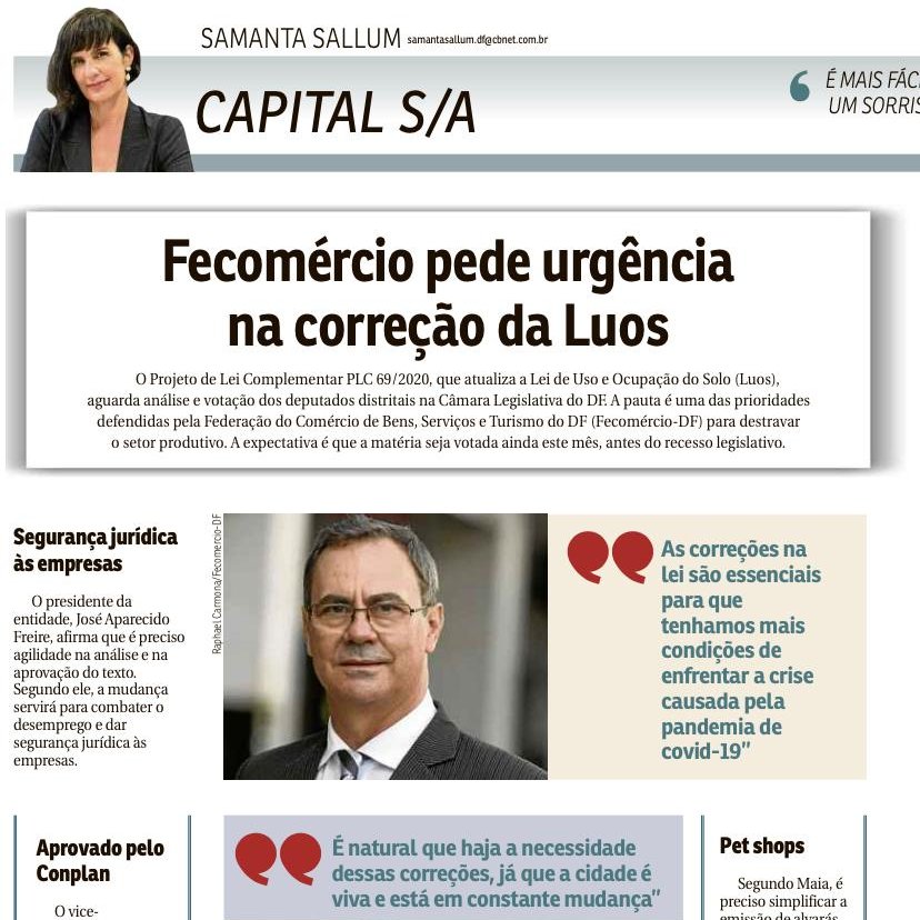 As correções na Lei de Uso e Ocupação do Solo (Luos) são necessárias para destravar o setor produtivo do Distrito Federal. Além disso, dão mais condições para enfrentar a crise provocada pela pandemia de Covid-19. Leia na Coluna Capital S/A, do <a href="/correio/">Correio Braziliense</a> bityli.com/FR5J4