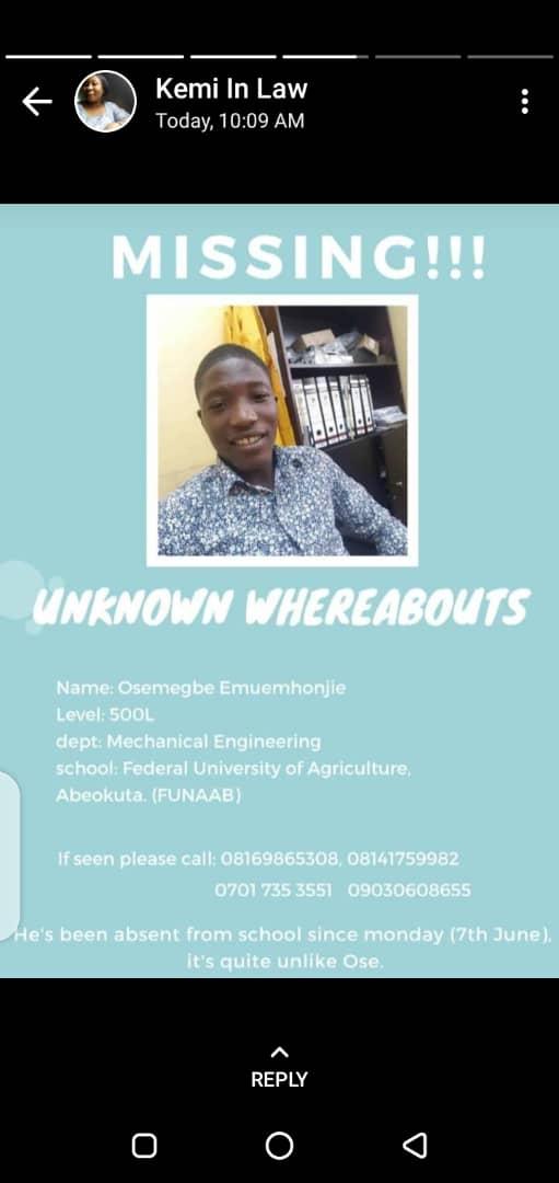 Osecent1's tweet photo. My cousin is missing 💔 please if you see this post on your timeline, please help me retweet he has been missing since Monday, any one with vital information can call this line or any numbers there 08159636366 https://t.co/bjictRJGZh
