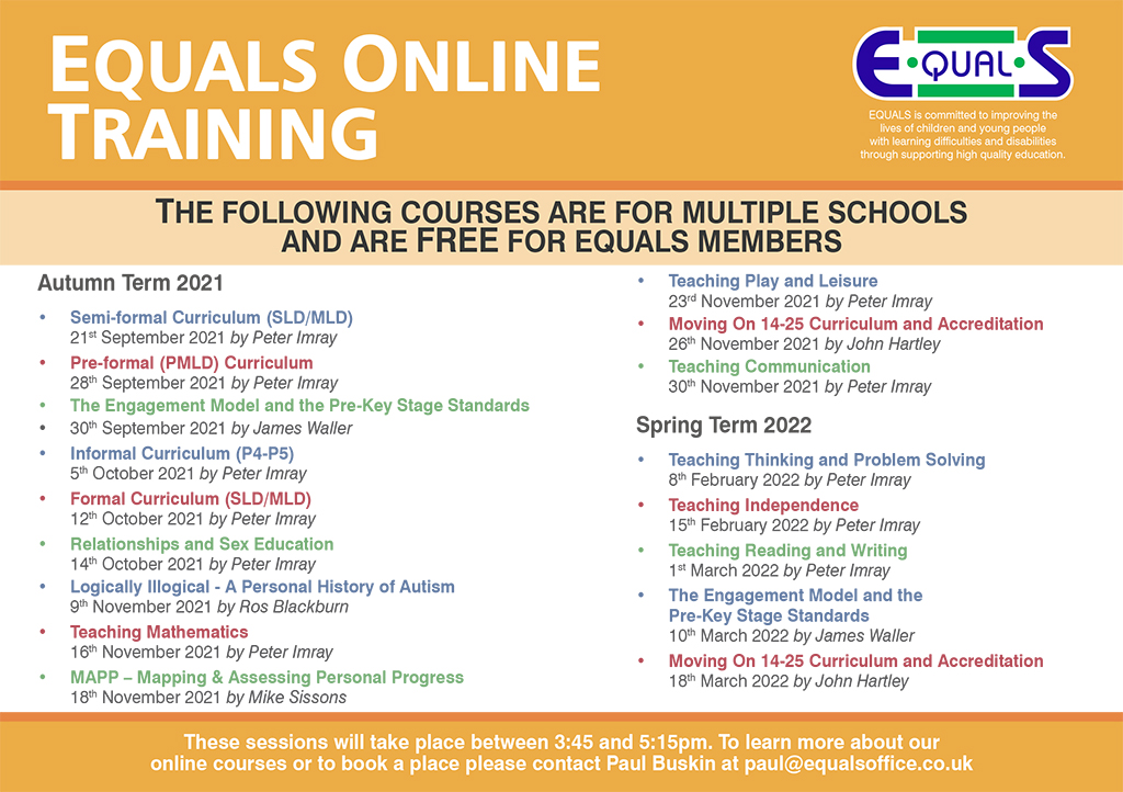 equals.co.uk/organised-onli…
FREE for equals members - Online Courses from EQUALS
Autumn 2021 and Spring 2022 sessions now available for bookings