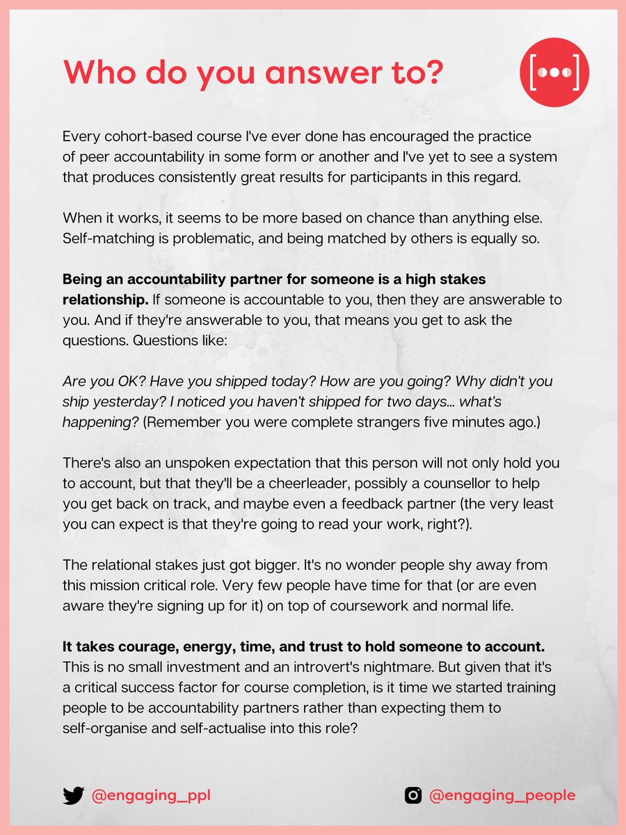 engaging_ppl's tweet photo. Henry Evans said "a culture of accountability makes a good organisation great and a great organisation unstoppable". What can it do for an online course then?
Day 2⃣6⃣ #ship30for30 https://t.co/nunbIEmArk