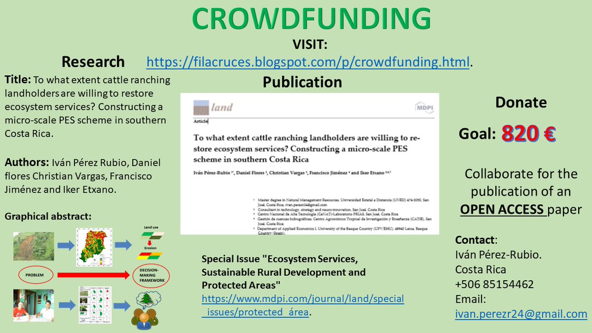 ivan_pr24's tweet image. I am starting a crowdfunding campaign with the purpose of raising funds for the publication of an article in @Land_MDPI as OPEN ACCESS format. For more details see my blog: filacruces.blogspot.com/p/crowdfunding…
#EcosystemRestoration, #ecosystemservices, #choicemodelling, #crowdfunding, #PES
