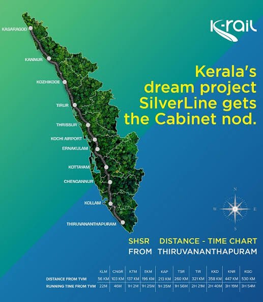 The Cabinet has given approval to carry out preliminary works regarding land acquisition, for the Semi High Speed Rail Project from Thiruvananthapuram to Kasargod. Administrative Sanction granted for Rs. 2,100 Crore as State share, through loan from KIIFB towards land acquisition