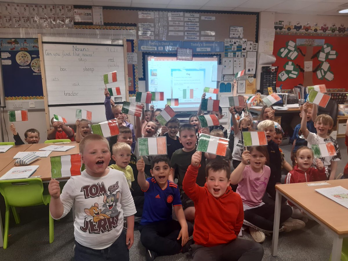 Parkhill_PS's tweet photo. P2 Room 3 are learning about Italy this week. They learned that the Italian flag is called 'il Tricolore' and that the colours represent 'Hope, Faith and Charity'. https://t.co/347psMqVZp