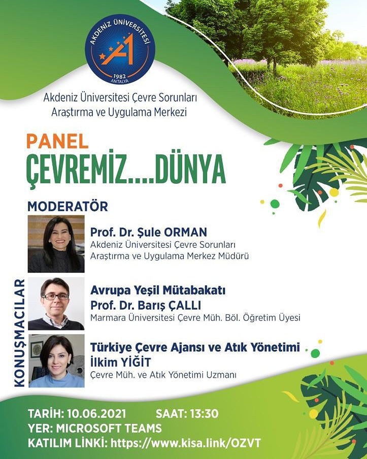 Akdeniz Üni. Çevre Sorunları Araştırma ve Uygulama Merkezi Müdürü  Prof.Dr. Şule Orman daveti ile Prof. Dr. Barış Çallı hocam ile Çevremiz...Dünya panelinde "Avrupa Yeşil Mutabakatı" ve ülkemizde kurulan "Türkiye Çevre Ajansı ve Beklentiler" konularını konuşacağız. <a href="/bariscalli/">BARIŞ ÇALLI</a>