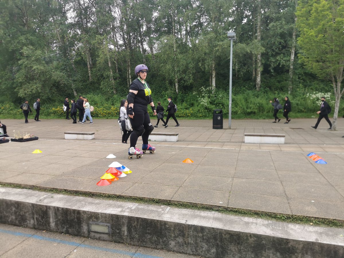 Skating around at school closing time to encourage kids to sign up for the <a href="/allincrd/">All IN : Community Roller Derby</a> Roller Derby Girls Club at <a href="/OasisListerPark/">Oasis Academy Lister Park</a>.

12 weeks to get them on skates and ready for a short track game. Totally doable.  

#CommunityRollerDerby #RollerDerby