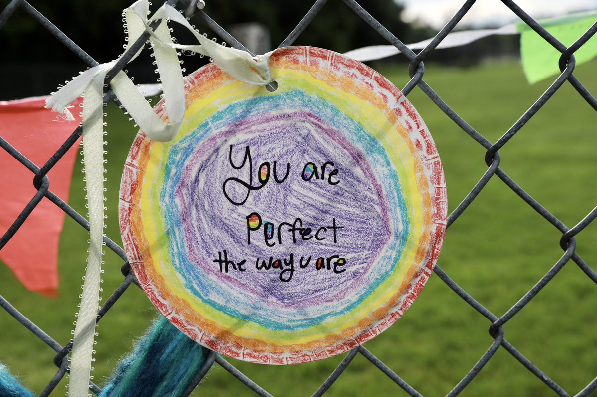 MrsC1stGrade's tweet photo. We need to listen to the children. A few of the inspiring art pieces from our Weaving &amp; Welcoming art installation. Come on down and add to our fence! https://t.co/TKbHP1l62G