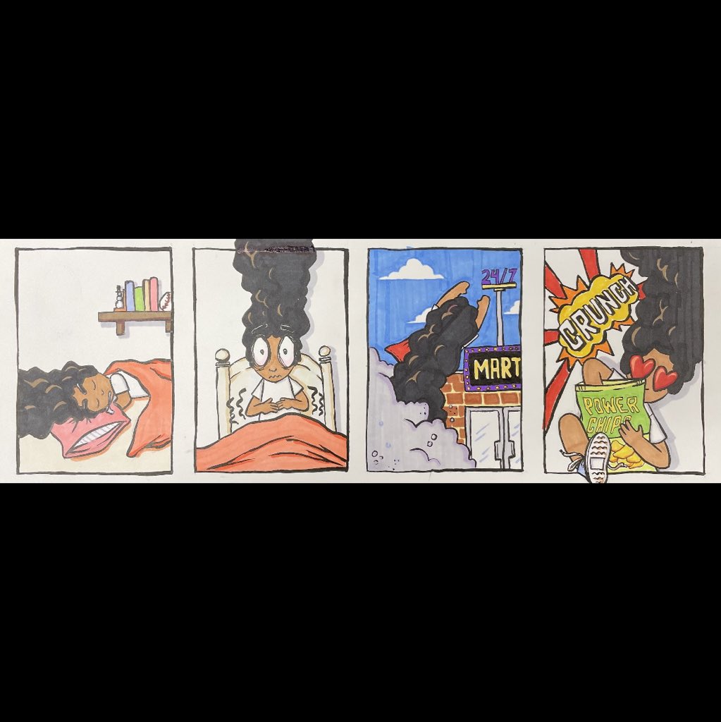 MrCCrespo's tweet photo. Superhero Comic Strip, complete!
Here’s Curly Kickbuttski and the Hangry Adventure!
I can’t wait to share my lesson and process during the @theartofed Summer NOW Conference. Are you attending?
#admarkers #NOWConference #ArtEducation https://t.co/Nt2zU6FBLI