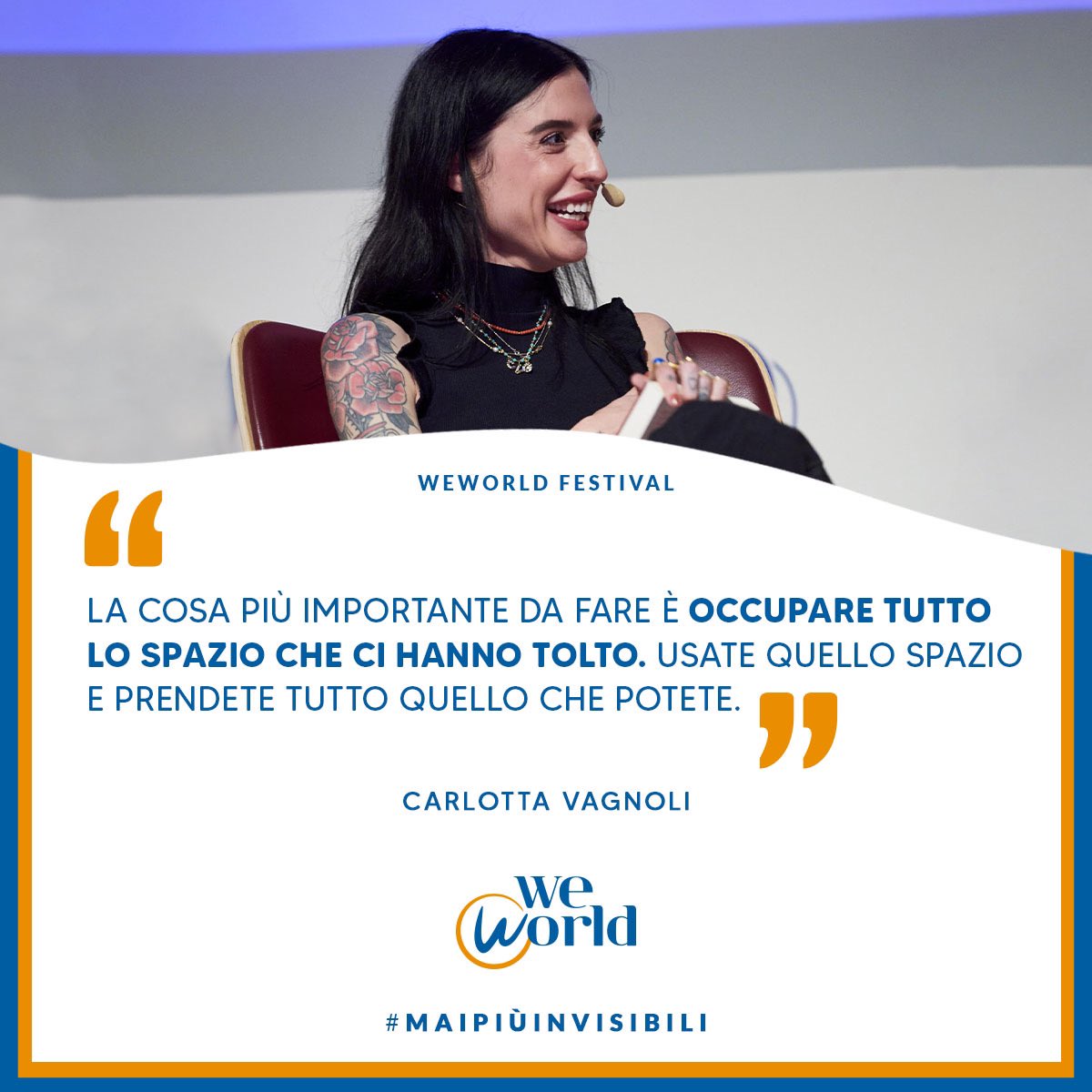 WeWorldOnlus's tweet image. Cosa resta del WeWorld Festival?
L'emozione di tornare a un evento in presenza, tante foto per non cancellare il ricordo e soprattutto molti importanti consigli che ci hanno dato le nostre ospiti. Eccone una piccola selezione. #maipiùinvisibili