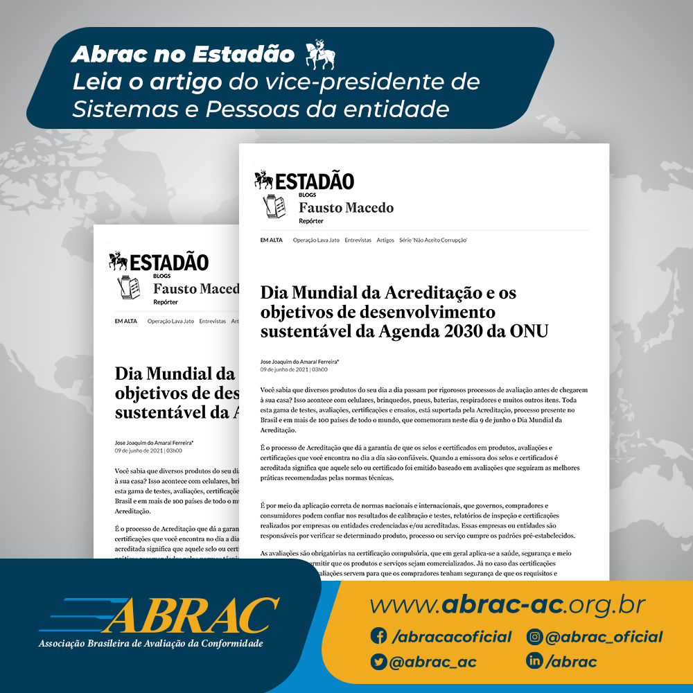 abrac_ac's tweet photo. O Dia Mundial da #Acreditação foi o tema do artigo escrito pelo vice-presidente de Sistemas e Pessoas da Abrac, Jose Joaquim do Amaral Ferreira. Acesse: https://t.co/sSMd5oGE9l #abrac #WAD2021 https://t.co/97syPYfWxH