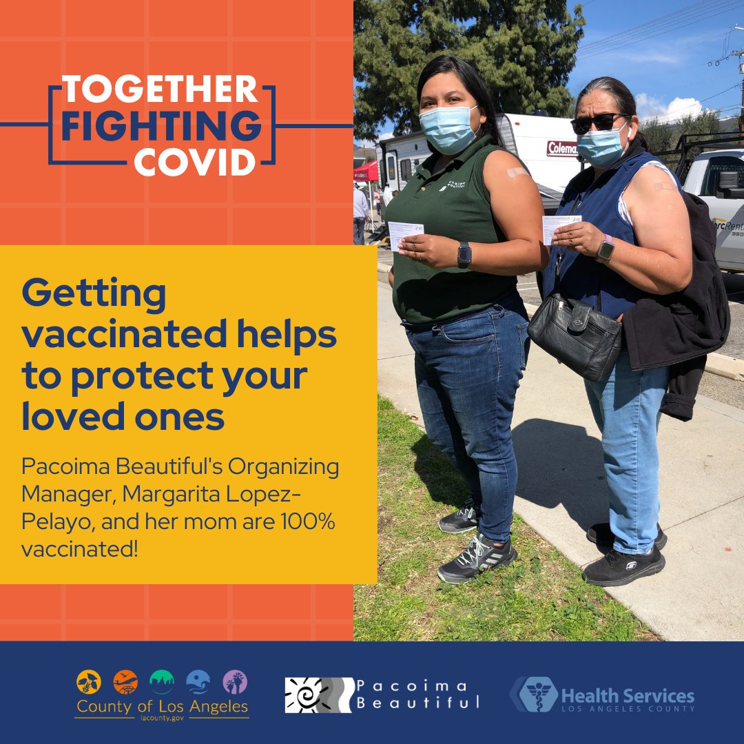 PB__Community's tweet photo. #PacoimaBeautiful 's Organizing manager, Margarita Lopez-Pelayo and her mom are 100% #vaccinated to protect their loved ones ๐โค๏ธ
โก๏ธ Head to https://t.co/bkZcVbZ5Rz to find a vaccine site near you and get your free vaccine today!
DM us for any vaccine info. https://t.co/X09iX5rfNO