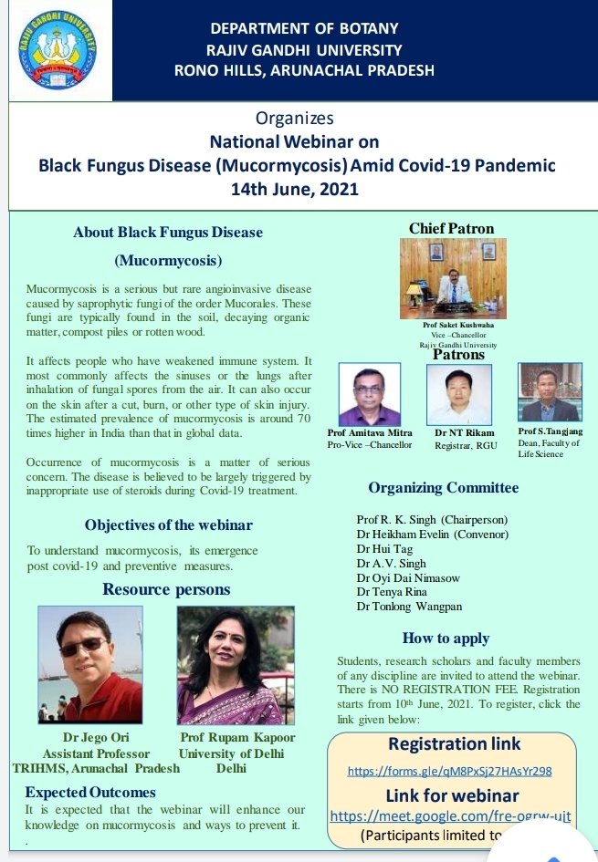 BotanyRgu's tweet photo. National Webinar 
#BlackFungus 
#Mucormycosis 
@RGU1984 
@Saket_Kushwaha4 https://t.co/iLScZPKVvp