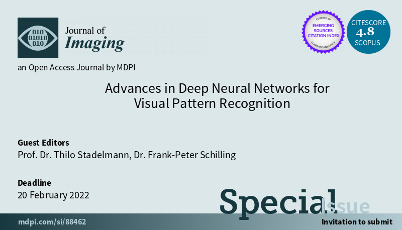 Thilo Stadelmann (@thilo_on_data) on Twitter photo Happy to announce our Special Issue on "Advances in Deep Neural Networks for Visual Pattern Recognition" in the Journal of Imaging, open for methodical and applied contributions. See mdpi.com/journal/jimagi…. CC @engineeringzhaw <a href="/DataInnoCH/">data innovation alliance</a> <a href="/DataScienceCH/">ZHAW Datalab</a> <a href="/zhawdigital/">ZHAW digital</a> Happy to announce our Special Issue on "Advances in Deep Neural Networks for Visual Pattern Recognition" in the Journal of Imaging, open for methodical and applied contributions. See mdpi.com/journal/jimagi…. CC @engineeringzhaw <a href="/DataInnoCH/">data innovation alliance</a> <a href="/DataScienceCH/">ZHAW Datalab</a> <a href="/zhawdigital/">ZHAW digital</a>