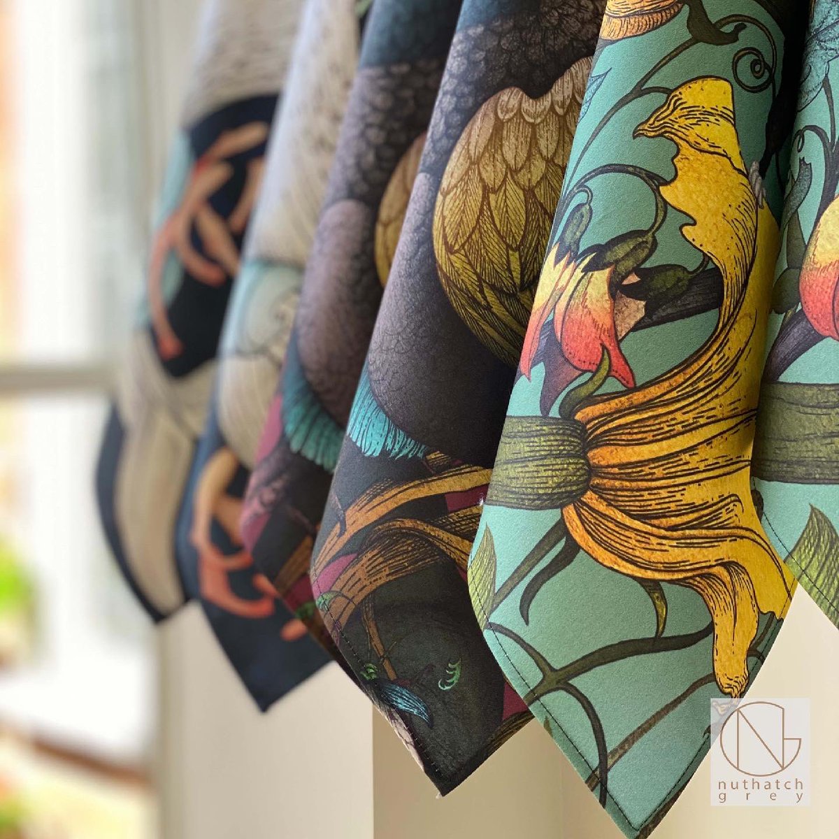 Nuthatch_Grey's tweet photo. We are really pleased how these 100% cotton Napkins turned out, and we hope our lovely customer is too!

This set of 6 napkins features 3 Nuthatch Grey designs (2 of each) 

#Napkins can be produced in a combination of your choice. DM us for price and more info 😊
#ShopSmallUK https://t.co/csbZTNxvqn