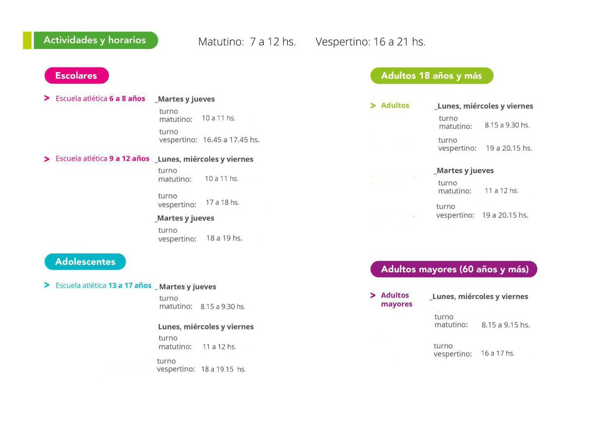 ¿Cómo están amigos?

Hoy les volvemos a subir el díptico con toda la información que necesitan saber.  

Si queres comenzar a entrenar en la Pista Prado necesitas presentar: documento de identidad, carné de salud o carné de adolescente y sus fotocopias, y además una foto carné.