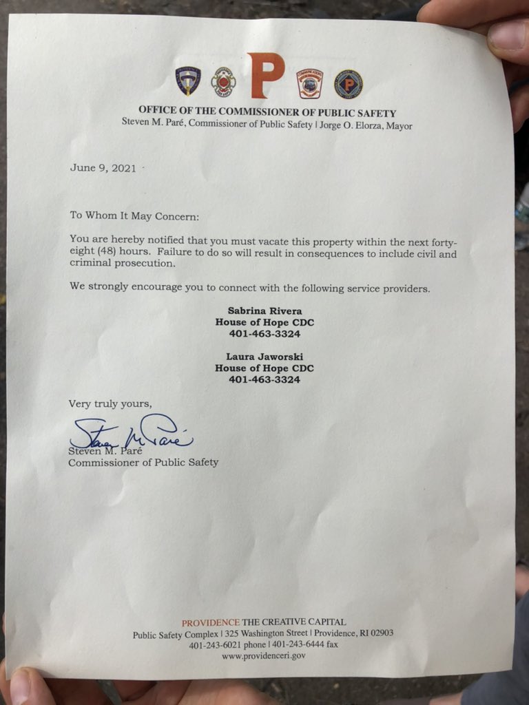 steveahlquist's tweet image. Providence Police cut through the gate of a small homeless encampment and delivered notices from the city to vacate the lot within 48 hours. @UpriseRI