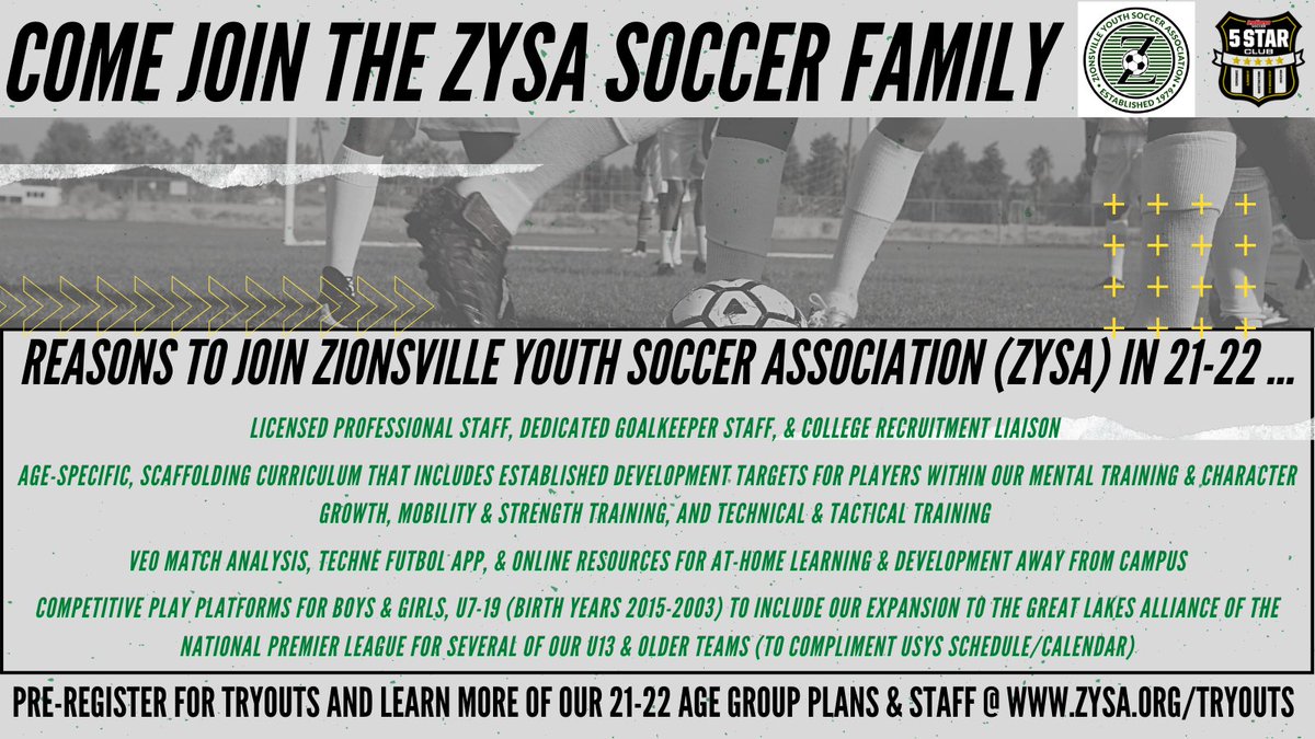 zysa_zionsville's tweet photo. #ZYSA #21_22 #5StarClub @technefutbol #preregistertoday #FAMILY https://t.co/808xNIX4tj