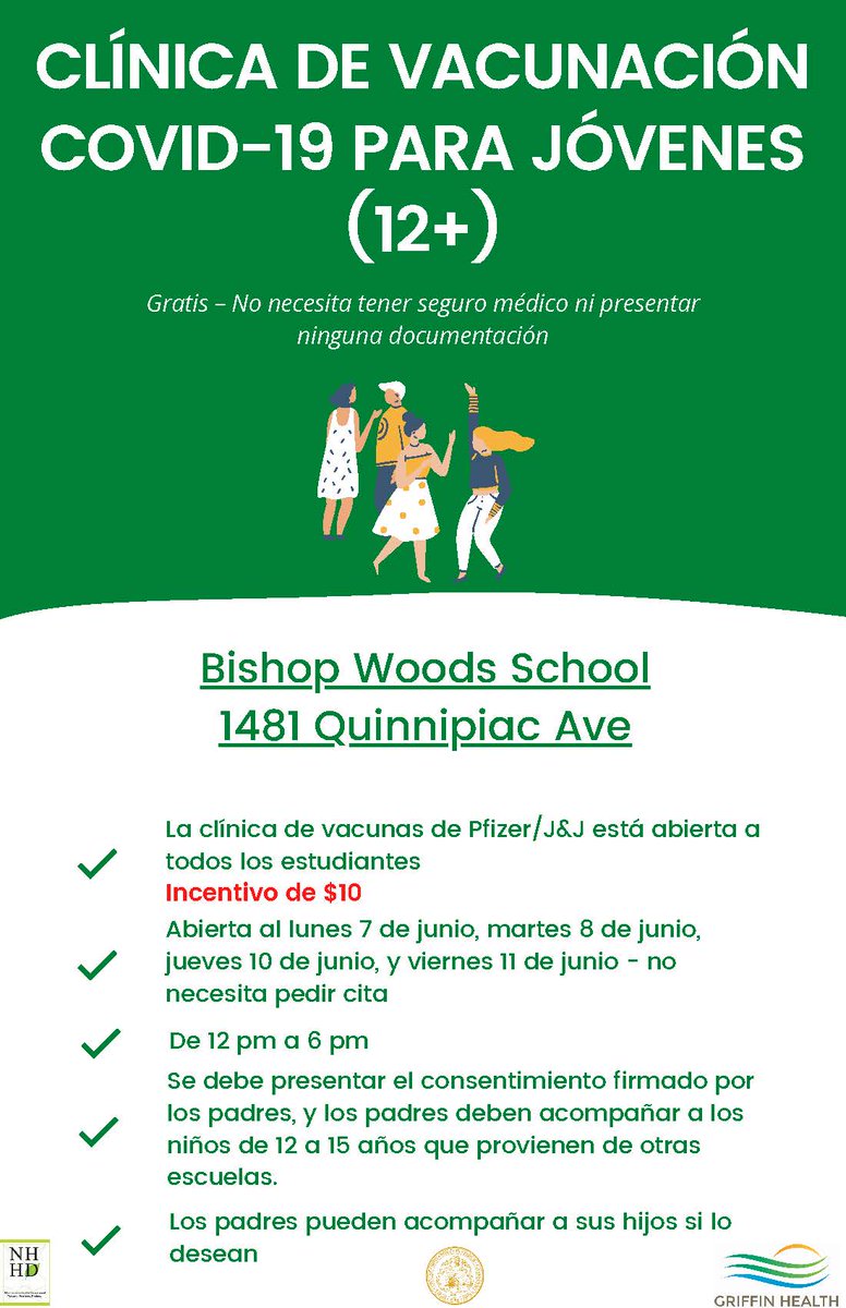 NHVPublicHealth's tweet photo. Tomorrow and Friday there will be youth vaccine clinics at Worthington Hooker Elementary School and Bishop Woods School from 12-6pm! There will be incentives and ages 12+ can receive their COVID Shots! Free of cost, no appointment, no documentation or ID required @MaritzaBondmph https://t.co/G4NKRoOh5y