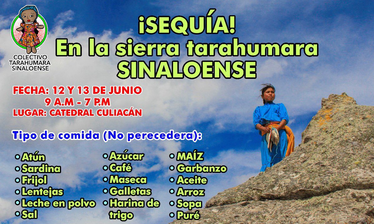 Claus_Peralta's tweet photo. Apoyemos a nuestros hermanos #tarahumaras #sinaloenses con #alimento el próximo fin de semana, en #catedral . #culiacan #sinaloa https://t.co/UXVymhoMfX