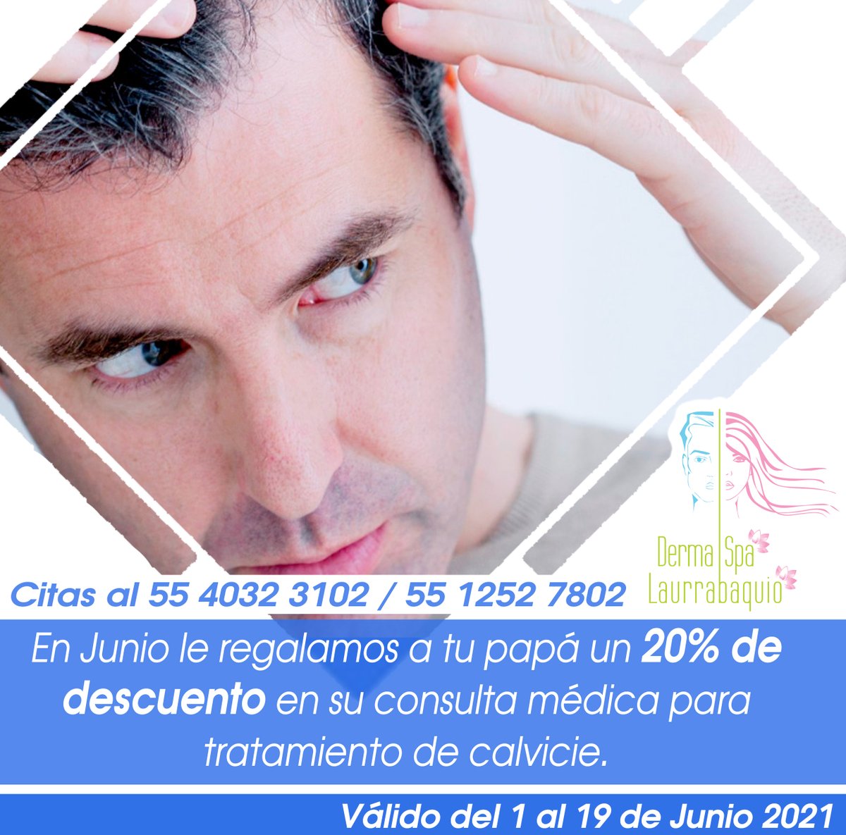 DermaSpaMex's tweet photo. Recuerden que tenemos #Promoción para #Papá
20% de Descuento en consulta médica para tratamientos de calvicie. Agende su cita vía Whatsapp al 55 4032 3102 o vía telefónica al 55 1252 7802

#DíaDelPadre #PadresDeFamilia
#dermatologia en #CDMX #AgricolaOriental #Iztapalapa https://t.co/czONjVTAAo